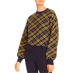 Aqua Bloomingdale’s Exclusive Balloon Sleeves Plaid Sweater
